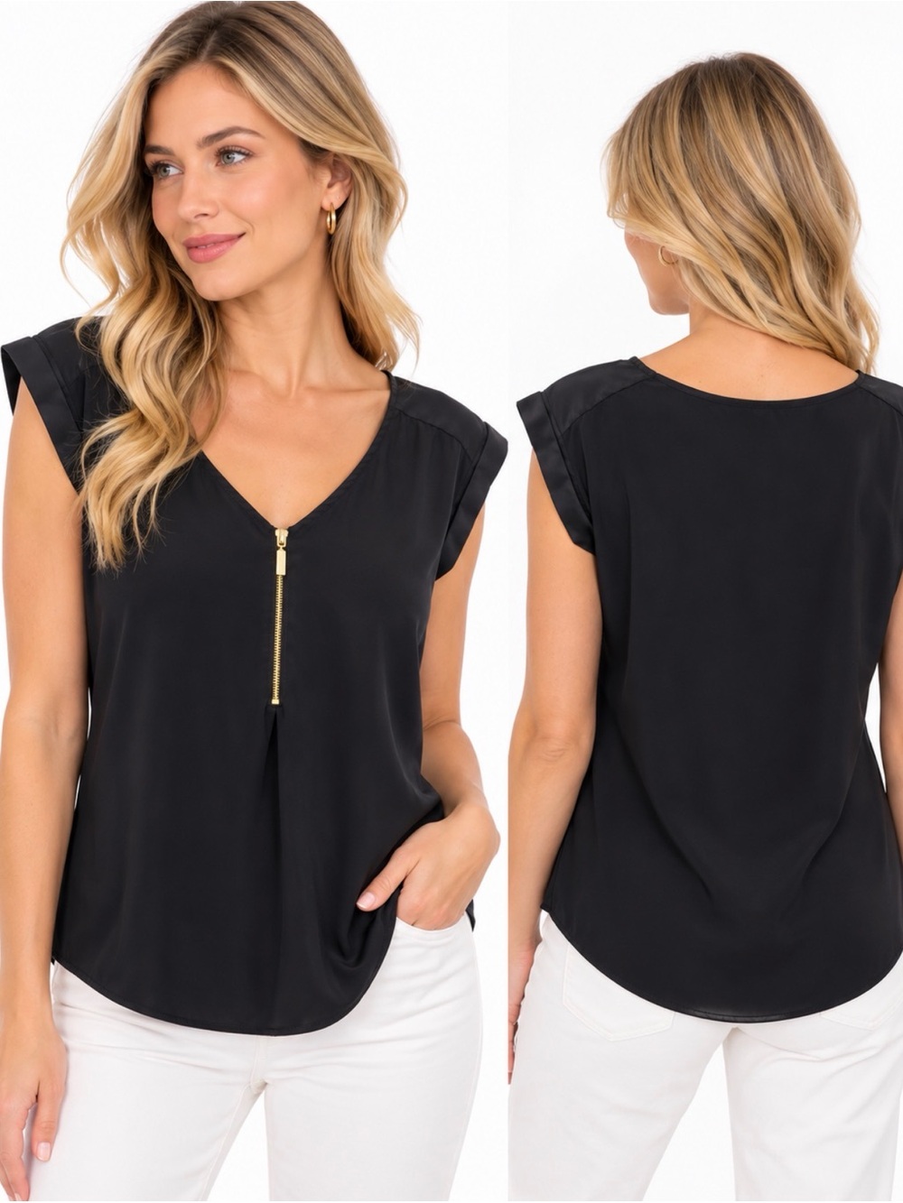 EXPRESS Black Zip Front Cap Sleeve Women's Top Size SX